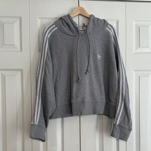 adidas Gray Cropped Hoodie with Three-Stripe Sleeves 3X Size